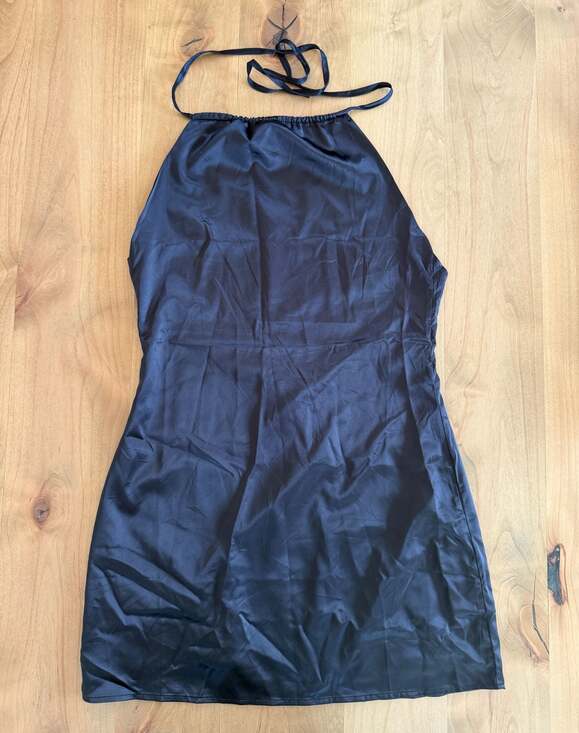 Princess Polly Dresses & Skirts - Princess Polly Langer Mini Dress Black Satin Backless Halter Size 4
